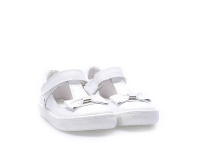 Girls White Leather Shoes with Bow
