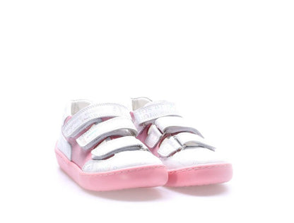 Girls Pink & White Leather Sneakers