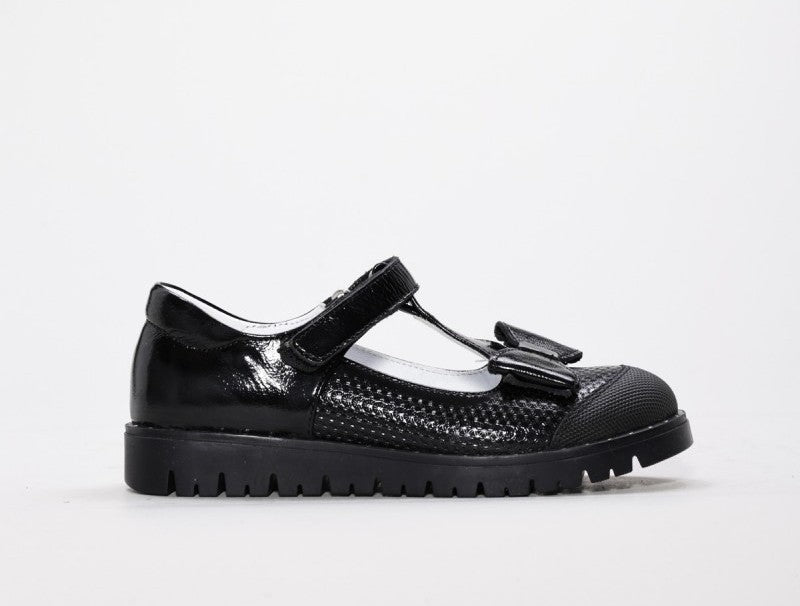 Girls Black Leather Shoes with Bow
