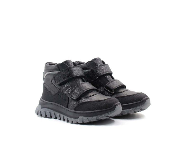 Boys Black Leather & Textile Winter Boots