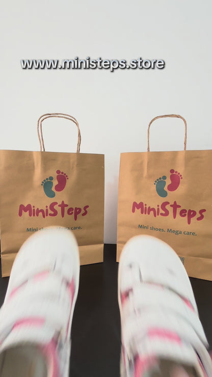 Girls Pink & White Leather Sneakers